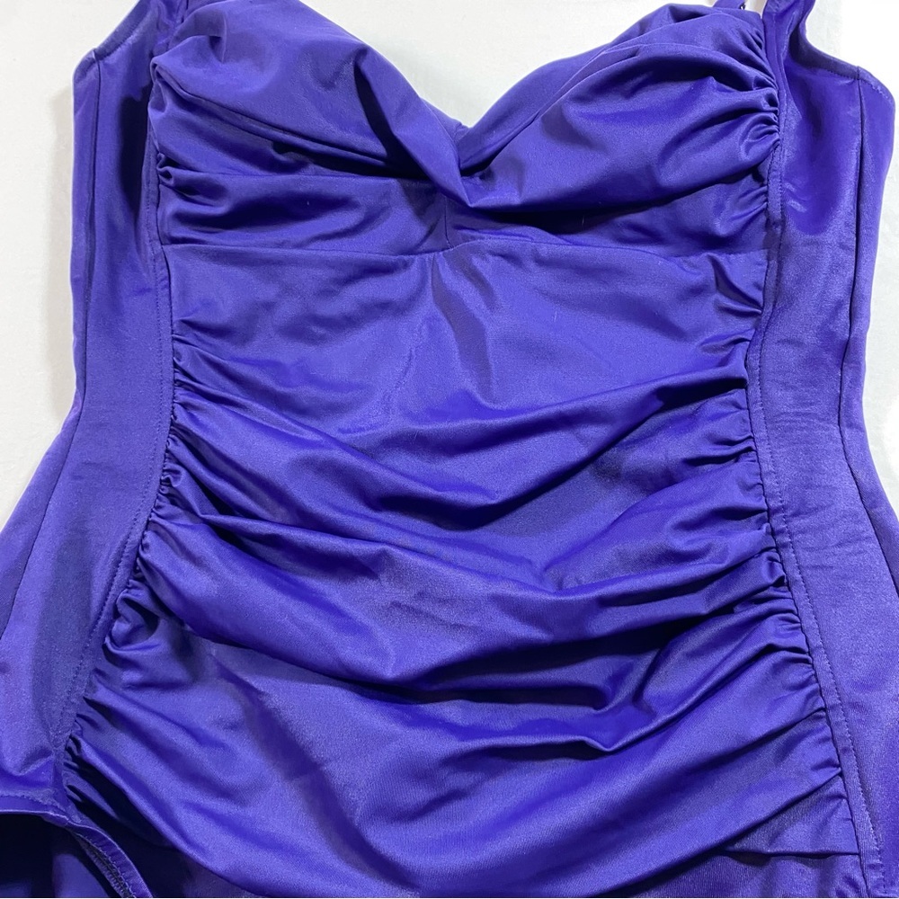 Croft Barrow One piece swimsuit Size 14 purple adjustable straps Spandex Swim